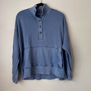 Aerie Blue Button Oversized Sweatshirt